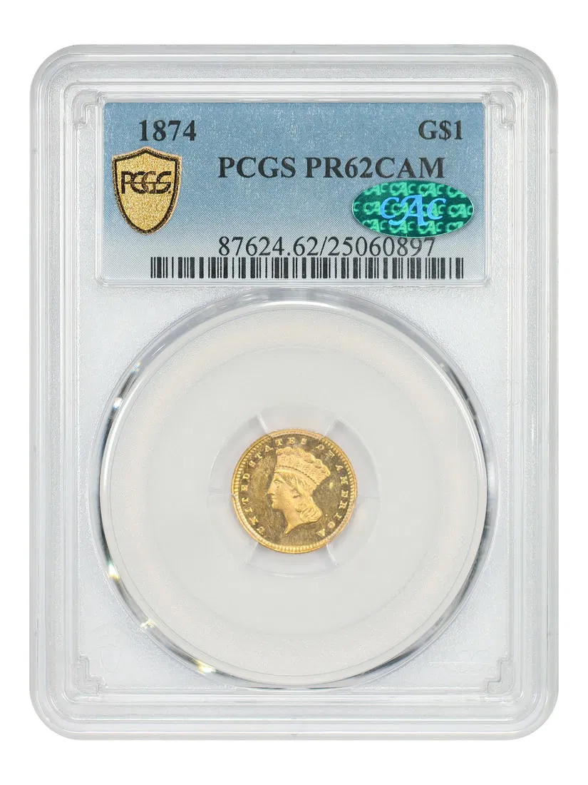 1874 Proof Gold Dollar PCGS CAC PR62CAM Philadelphia