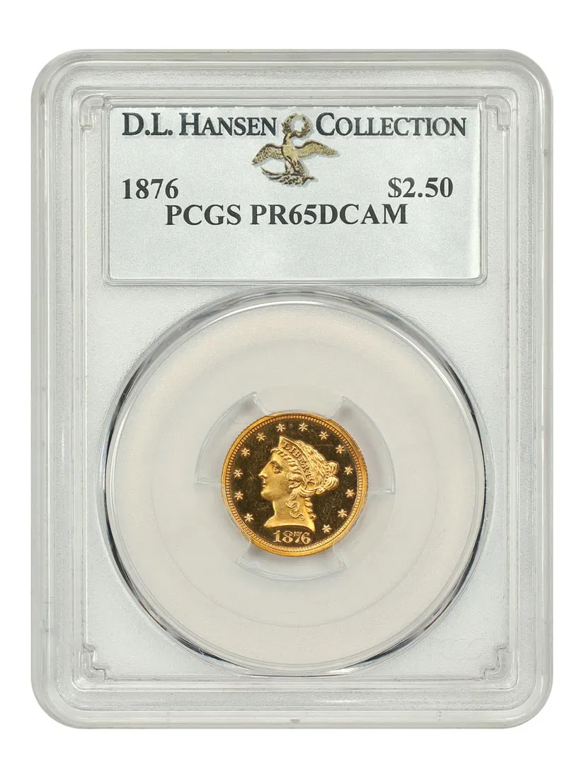 1876 $2.50 Liberty Head Gold Coin PCGS PR65DCAM Ex D.L. Hansen