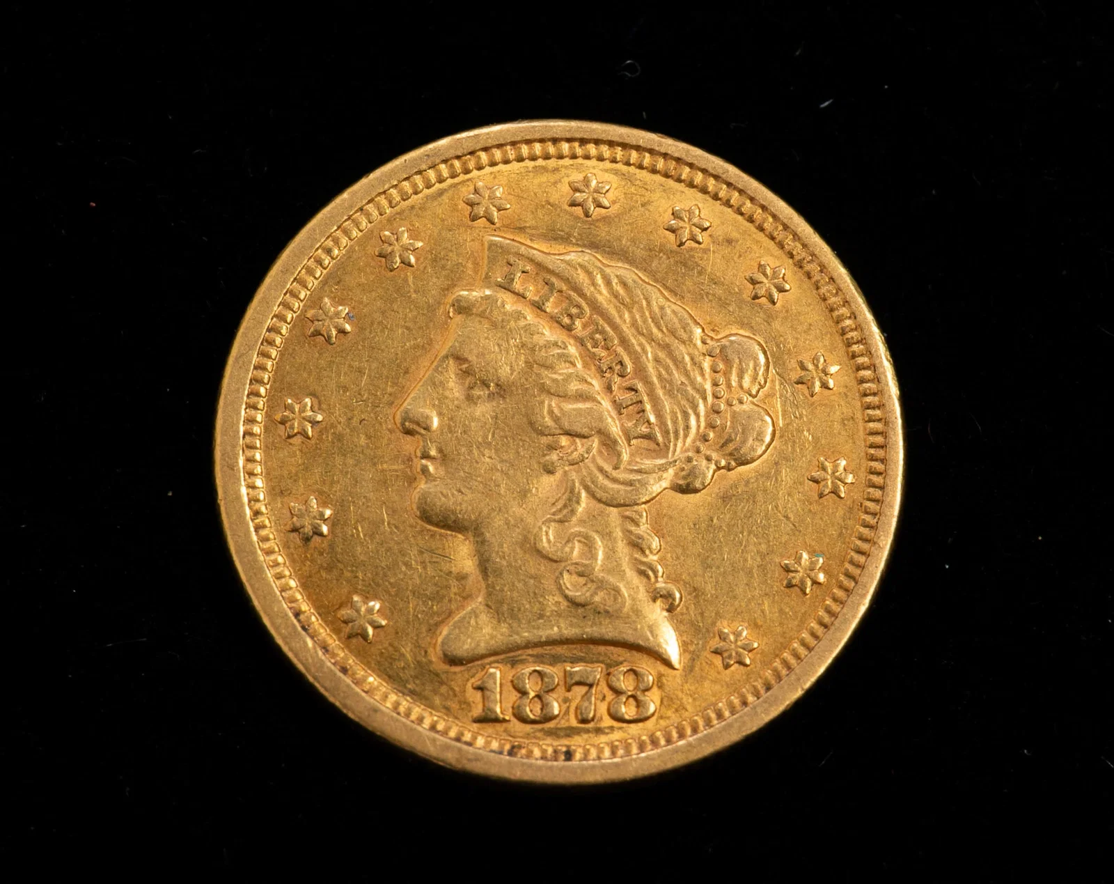 1878 LIBERTY HEAD $2.50 GOLD QUARTER EAGLE COIN.
