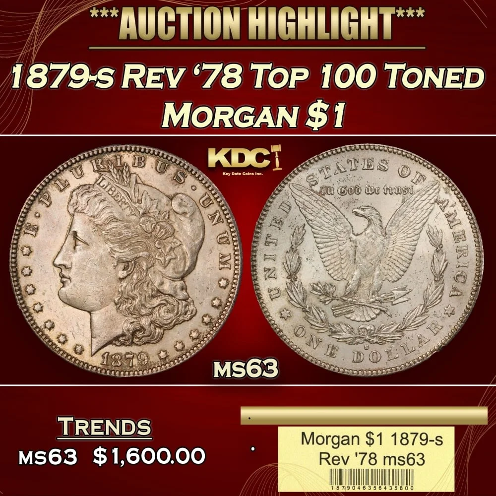 1879-s Rev '78 Top 100 Morgan Dollar Toned $1 ms63 USCG