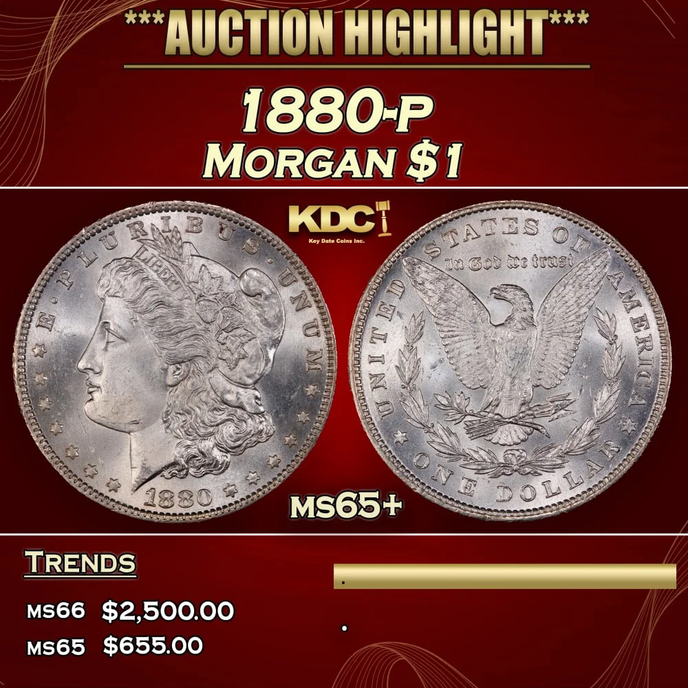 1880-p Morgan Dollar $1 ms65+ SEGS