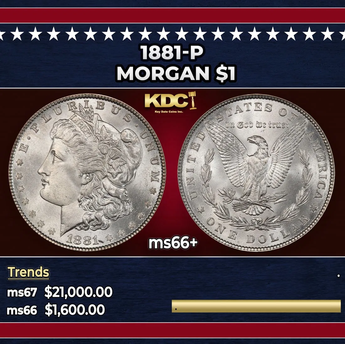 1881-p Morgan Dollar $1 ms66+ SEGS