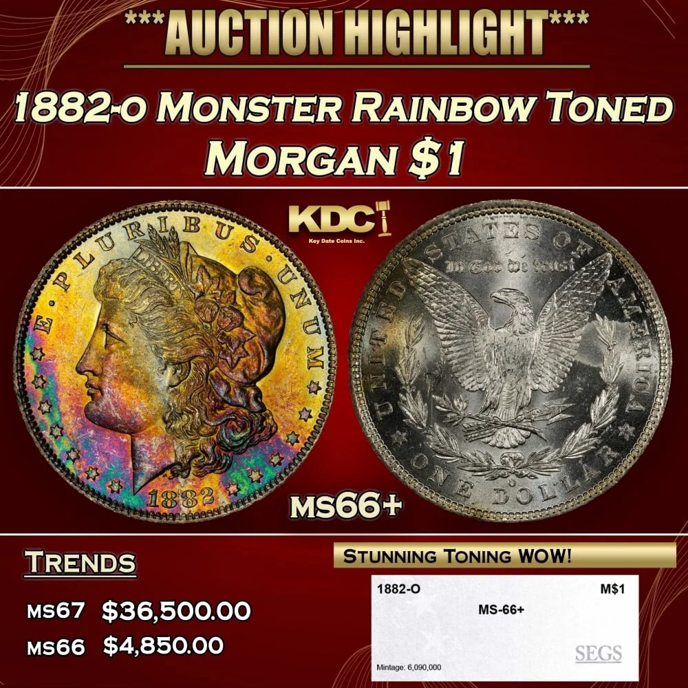1882-o Morgan Dollar Monster Rainbow Toned $1 ms66+ SEGS