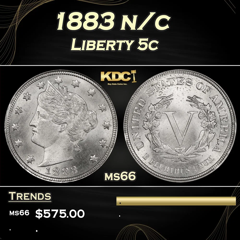 1883 n/c Liberty Nickel 5c Grades ms66