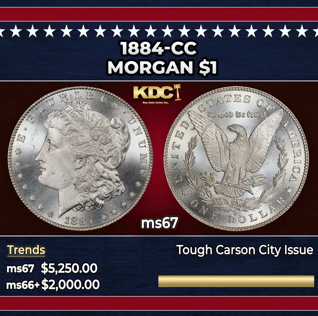 1884-cc Morgan Dollar $1 ms67 SEGS