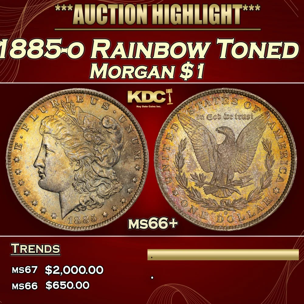 1885-o Morgan Dollar Rainbow Toned $1 ms66+ SEGS