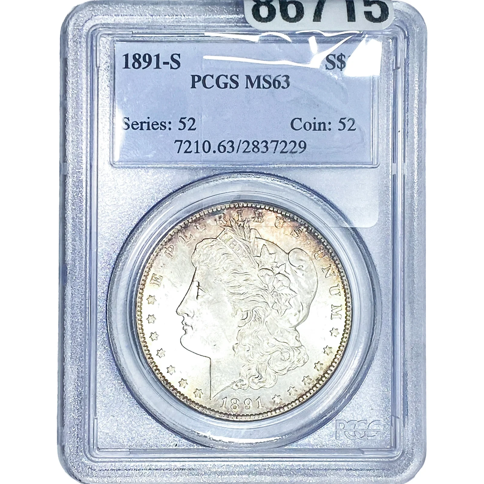 1891-S Morgan Silver Dollar PCGS MS63