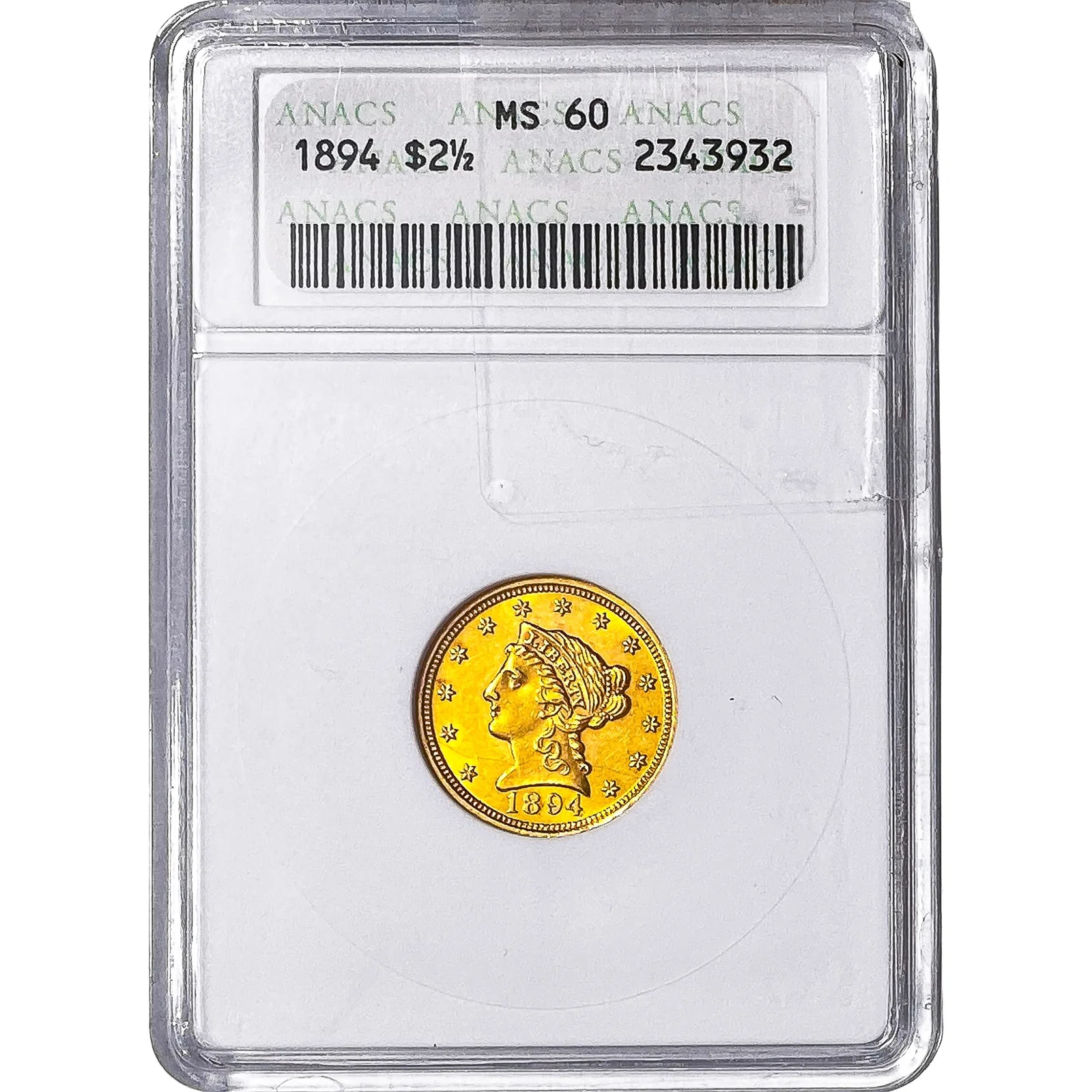 1894 $2.50 Gold Quarter Eagle ANACS MS60 Scarce