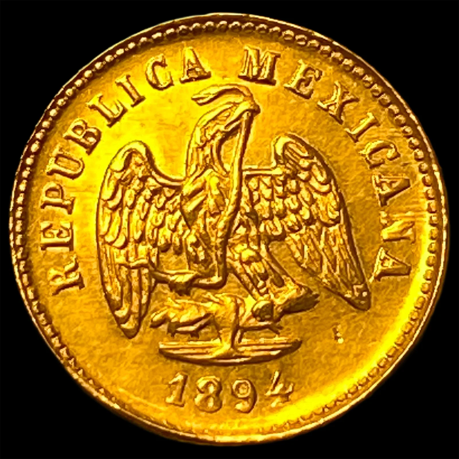 1894-Mo Gold 1 Peso Mexico .0476oz CLOSELY UNCIRCULATED