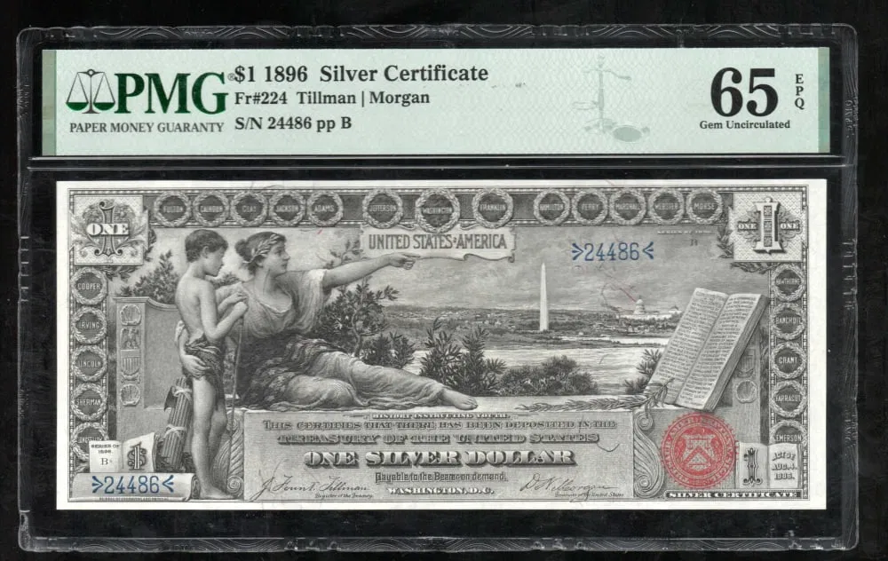 1896 $1 Educational Silver Certificate PMG 65EPQ
