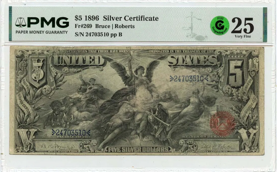 1896 Silver Certificate Five Dollar PMG VF25 FR269 Green Seal