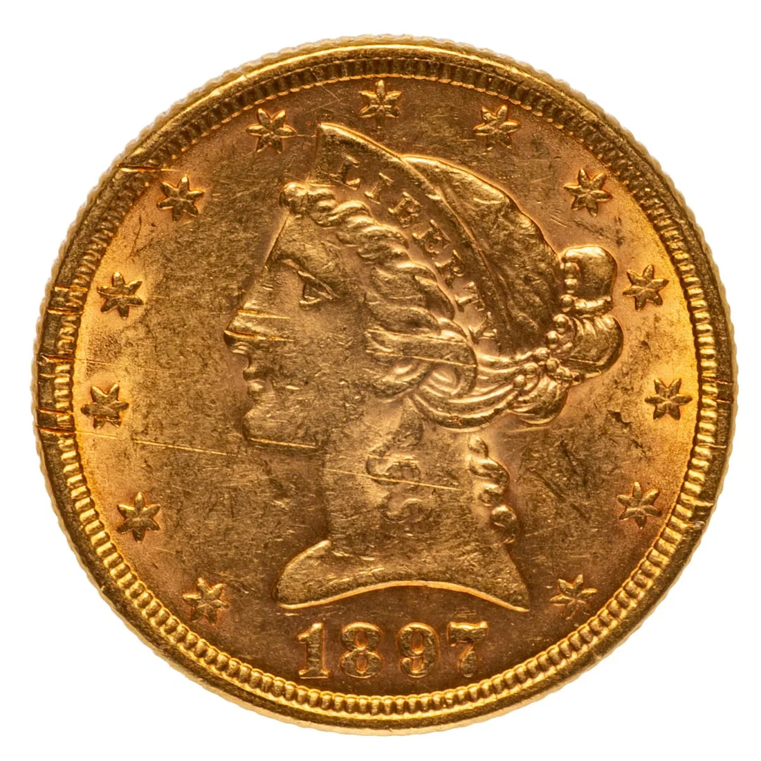 1897 $5 Gold Liberty Half Eagle XF Details Scratch