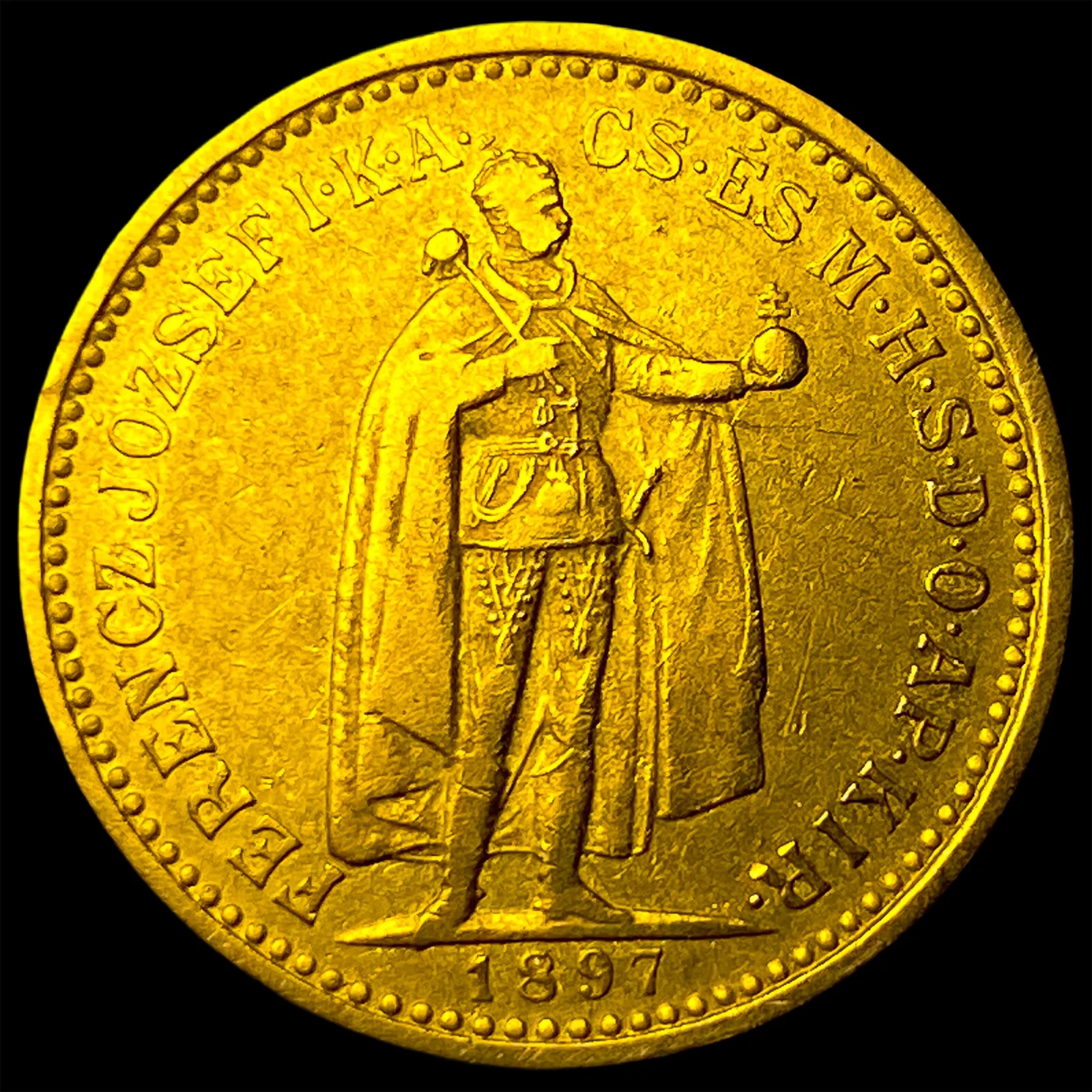 1897 Hungary Gold 10 Korona CLOSELY UNCIRCULATED