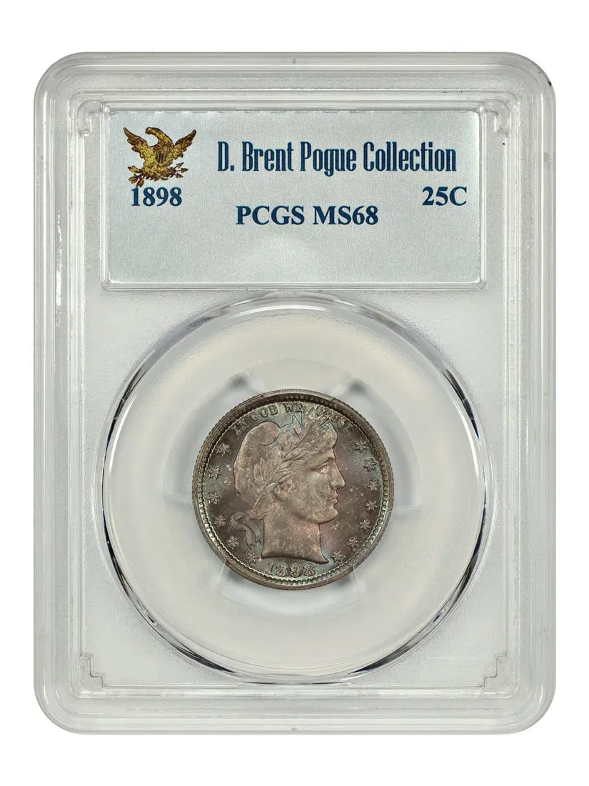 1898 Barber Quarter 25C PCGS MS68 From D Brent Pogue Collection
