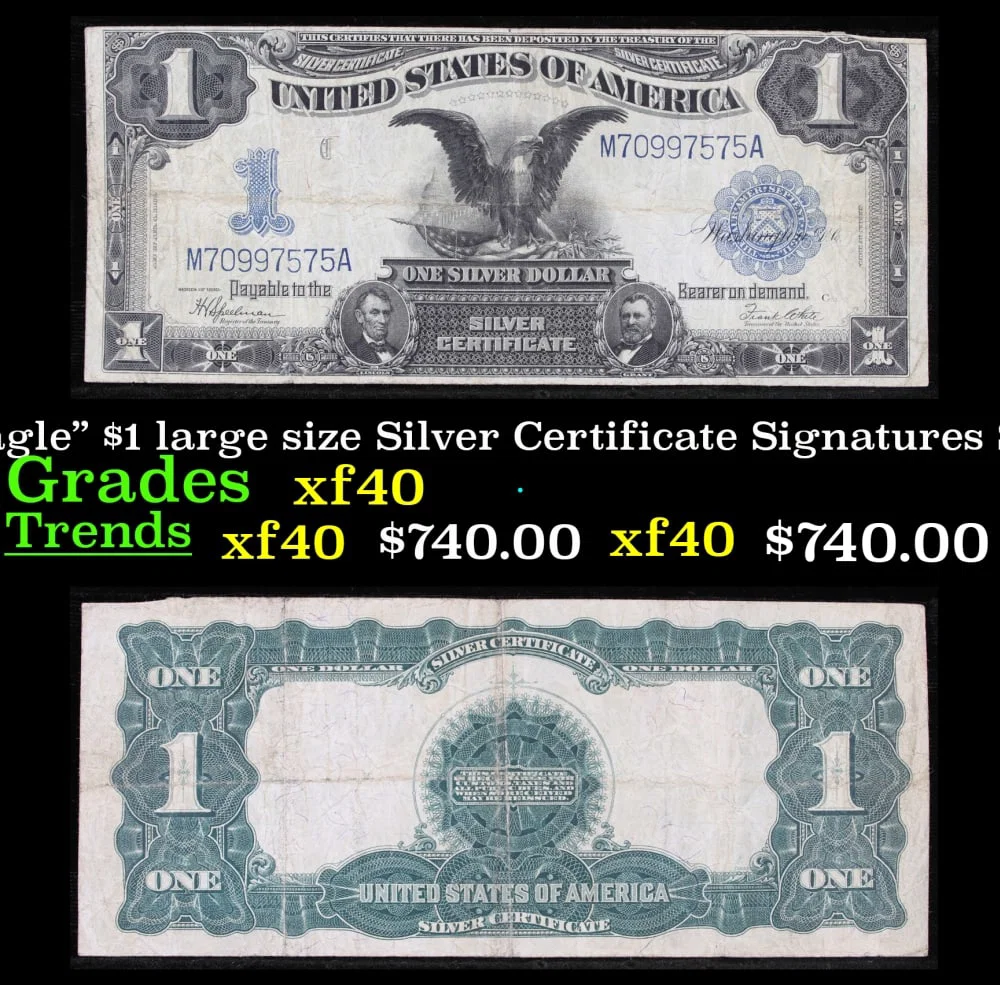 1899 $1 large size Silver Certificate "Black Eagle" Grades xf Signatures Speelman/White