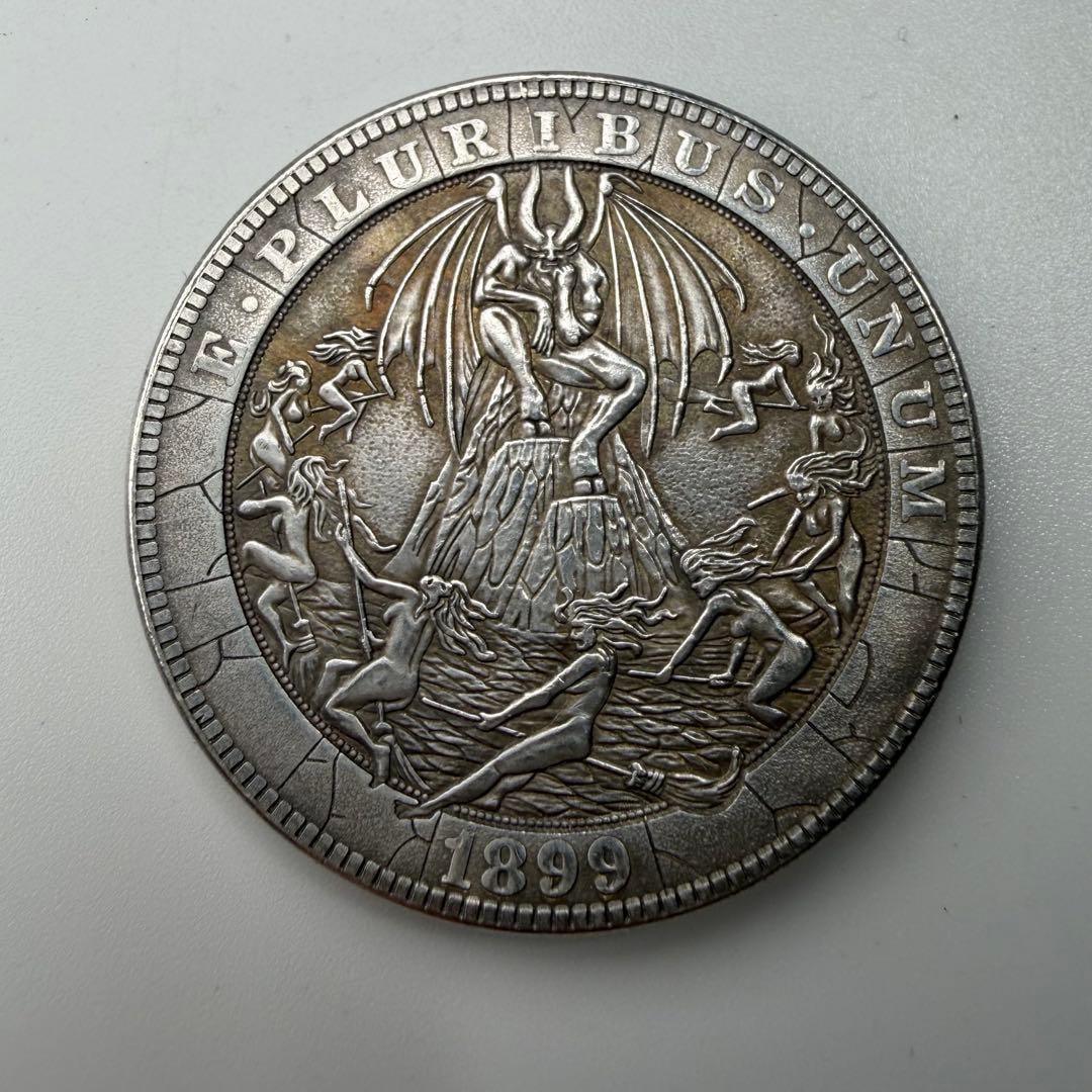 1899 antique coin, devil commemorative medal