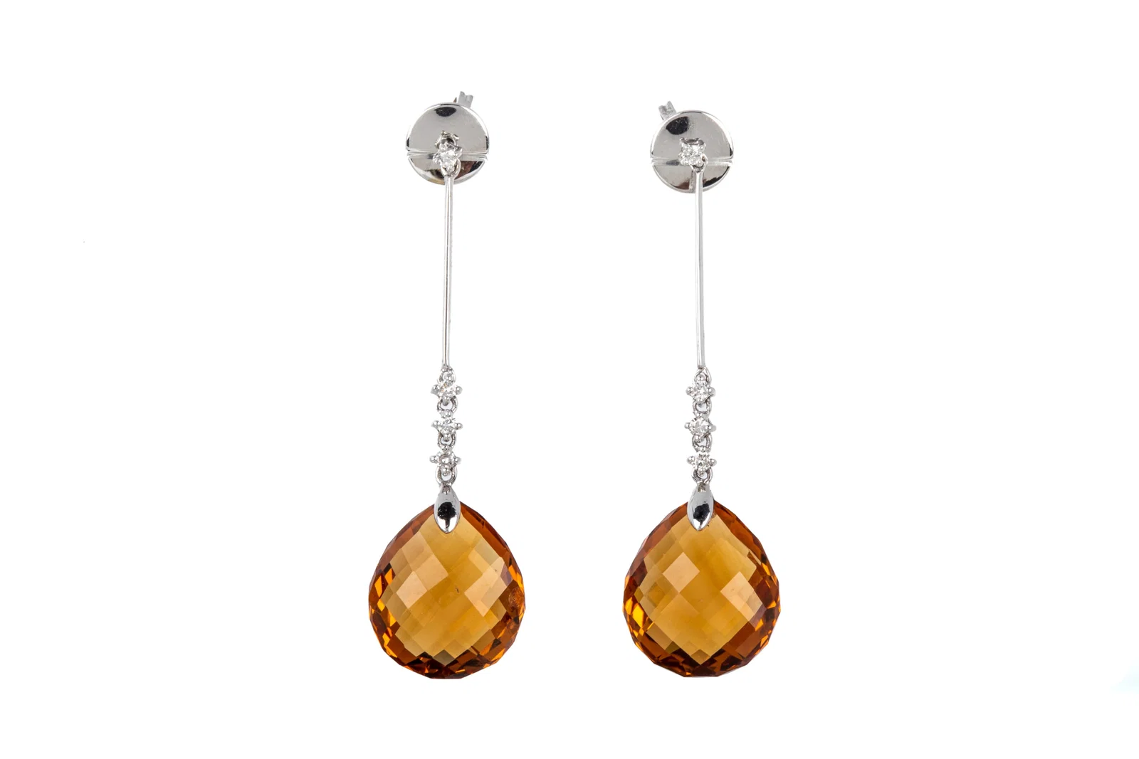 18K CITRINE BRIOLETTE & DIAMOND DROP EARRINGS 3g