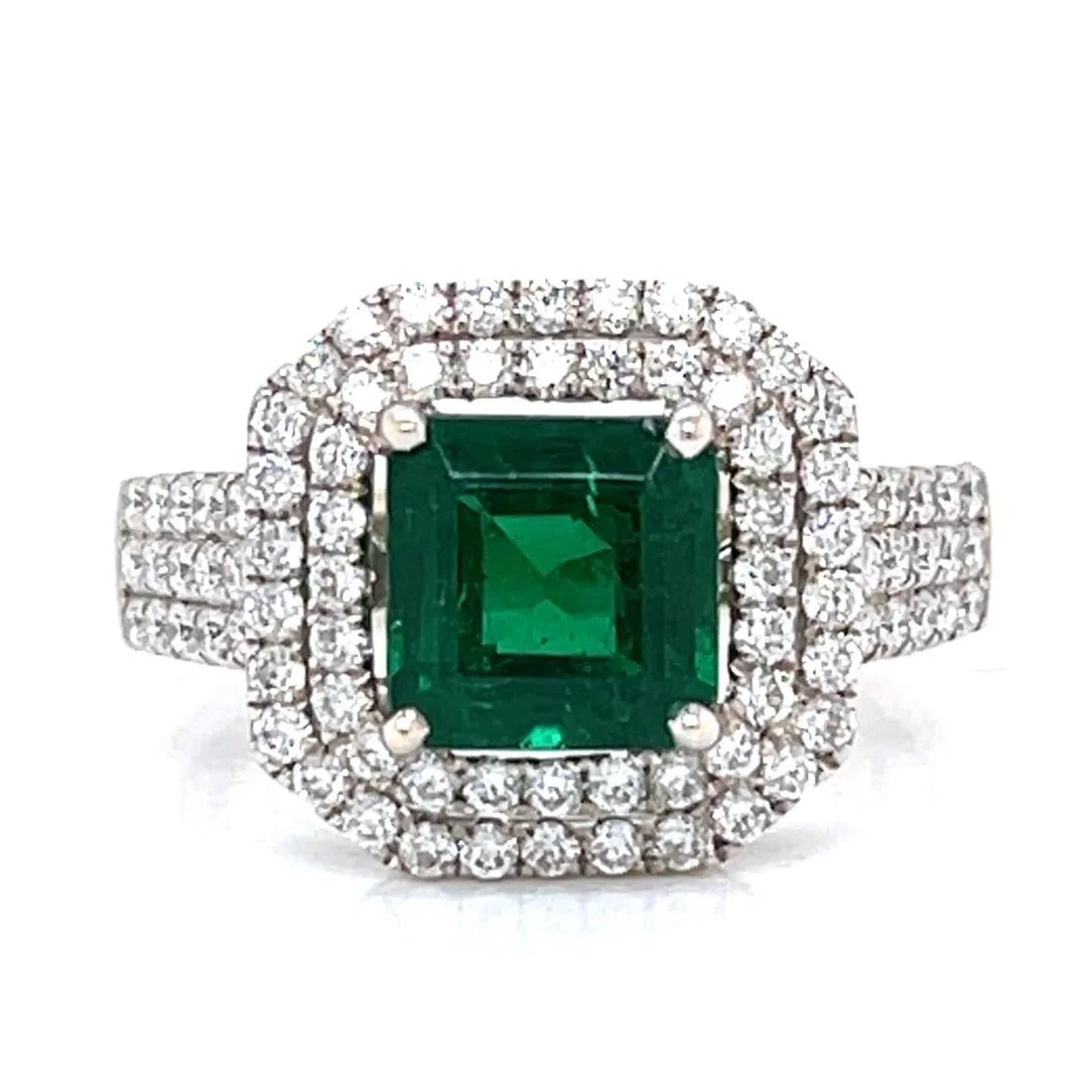 18K GIA Certified 2.94 Ct Emerald Diamond Ring 1.30 Ct Diamonds