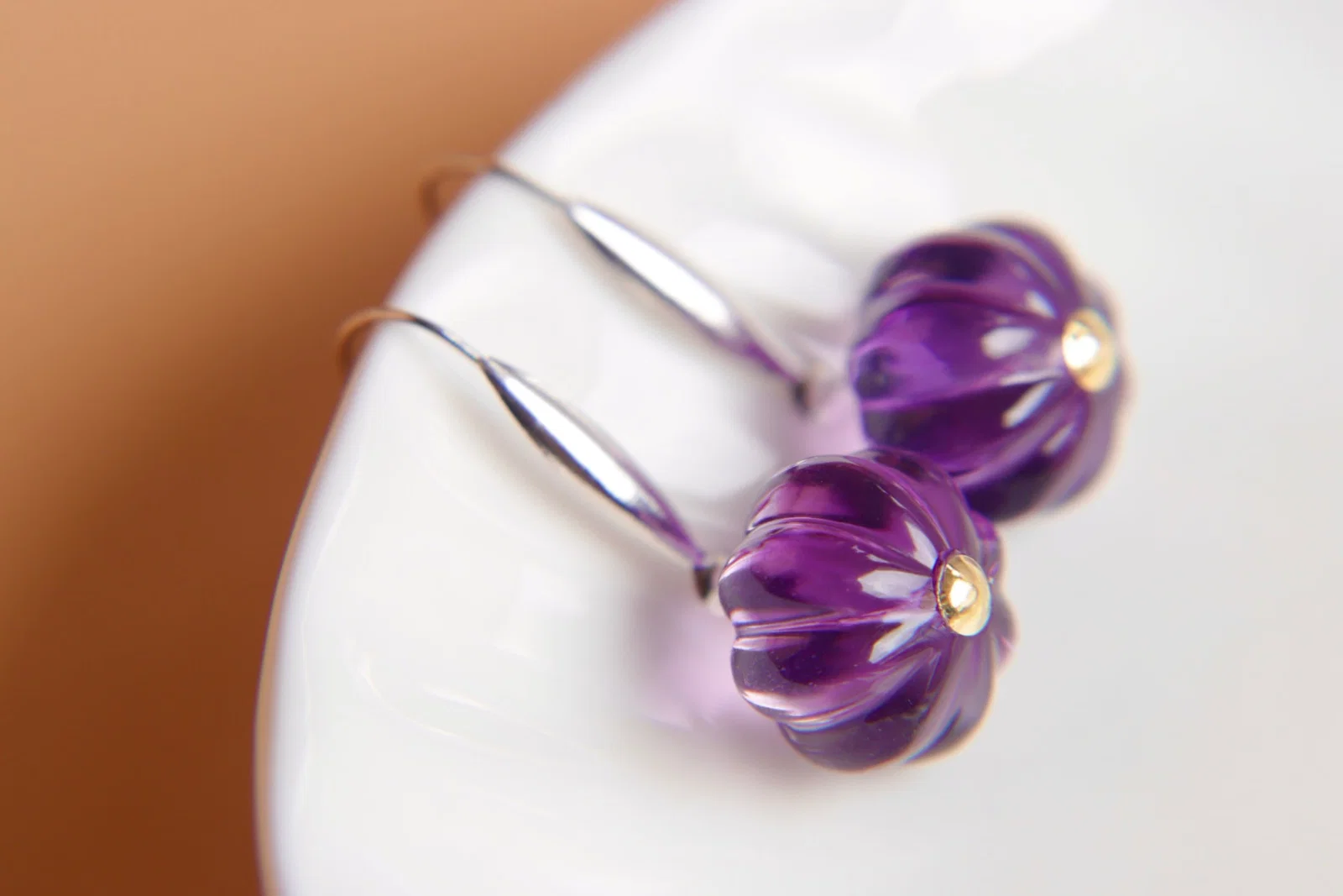 18K Gold Amethyst Earrings