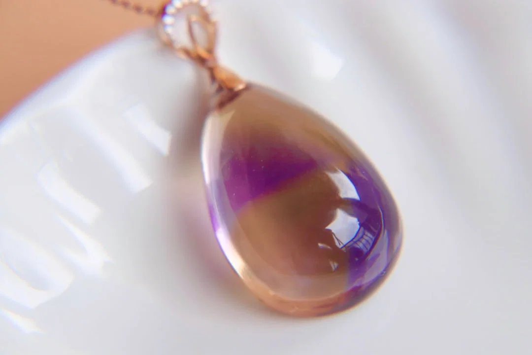 18K Gold Bi-color Ametrine Diamond Pendant