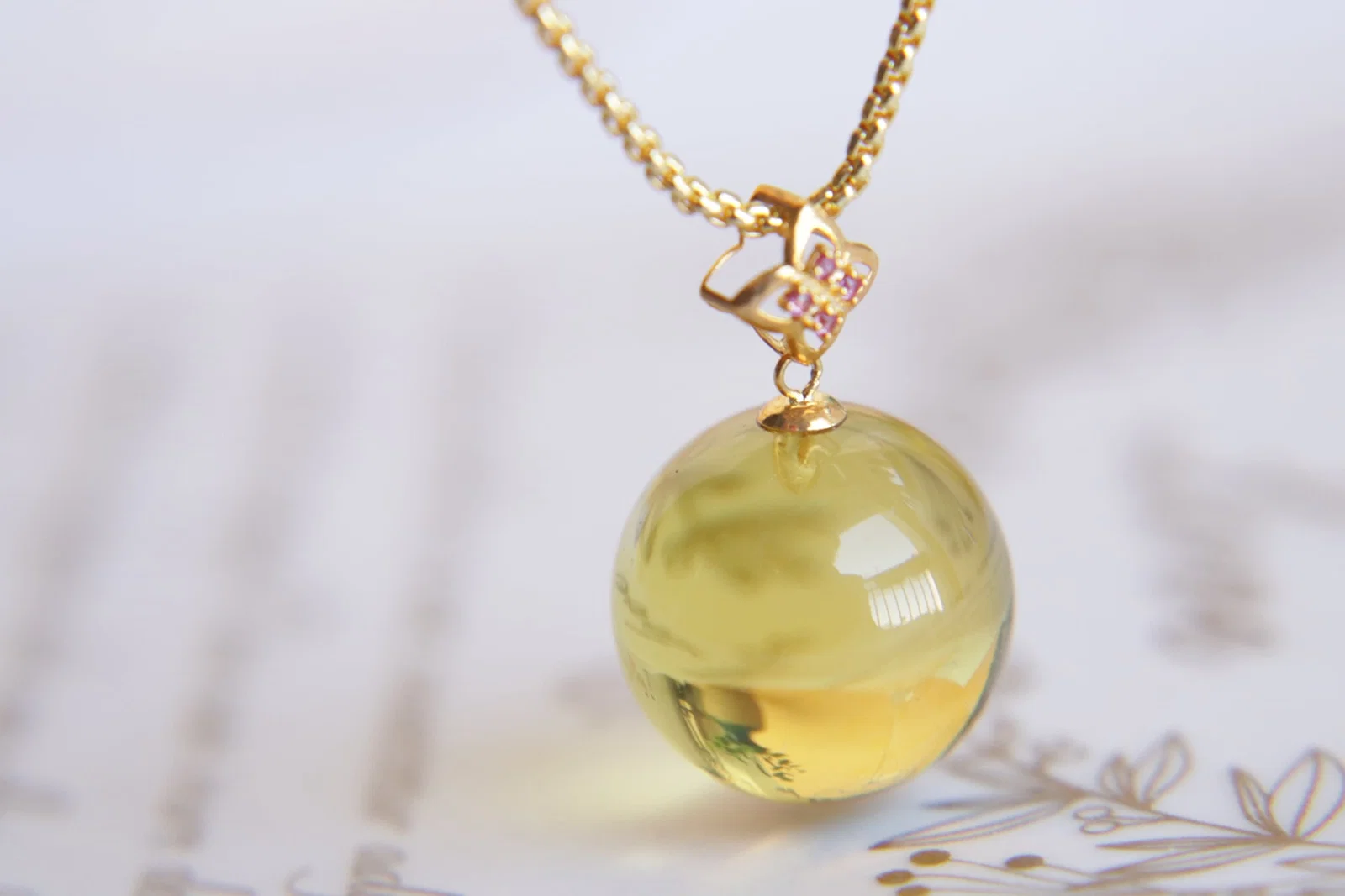 18K Gold Blue Amber Pendant