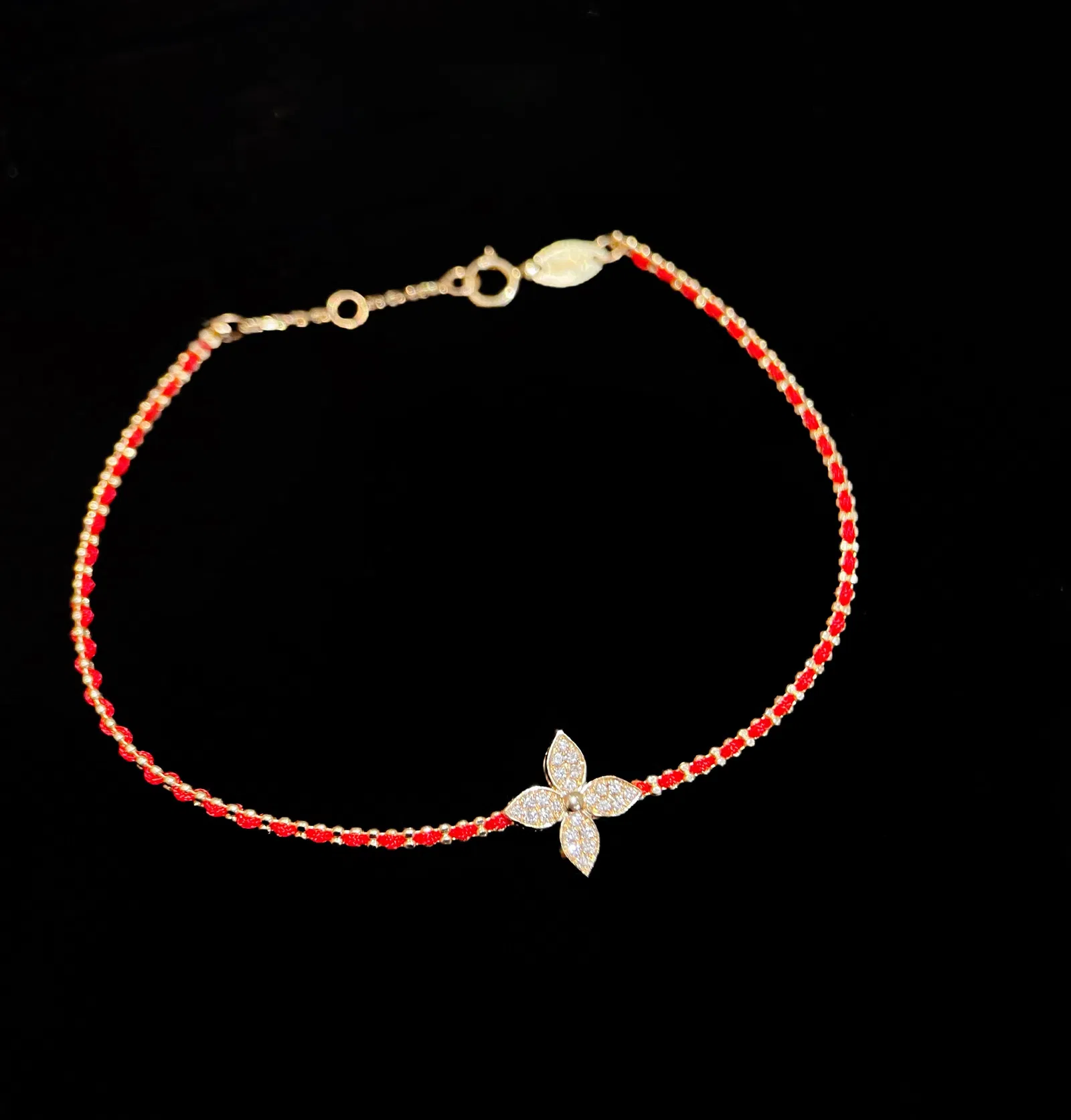 18K gold cultured diamond red rope bracelet