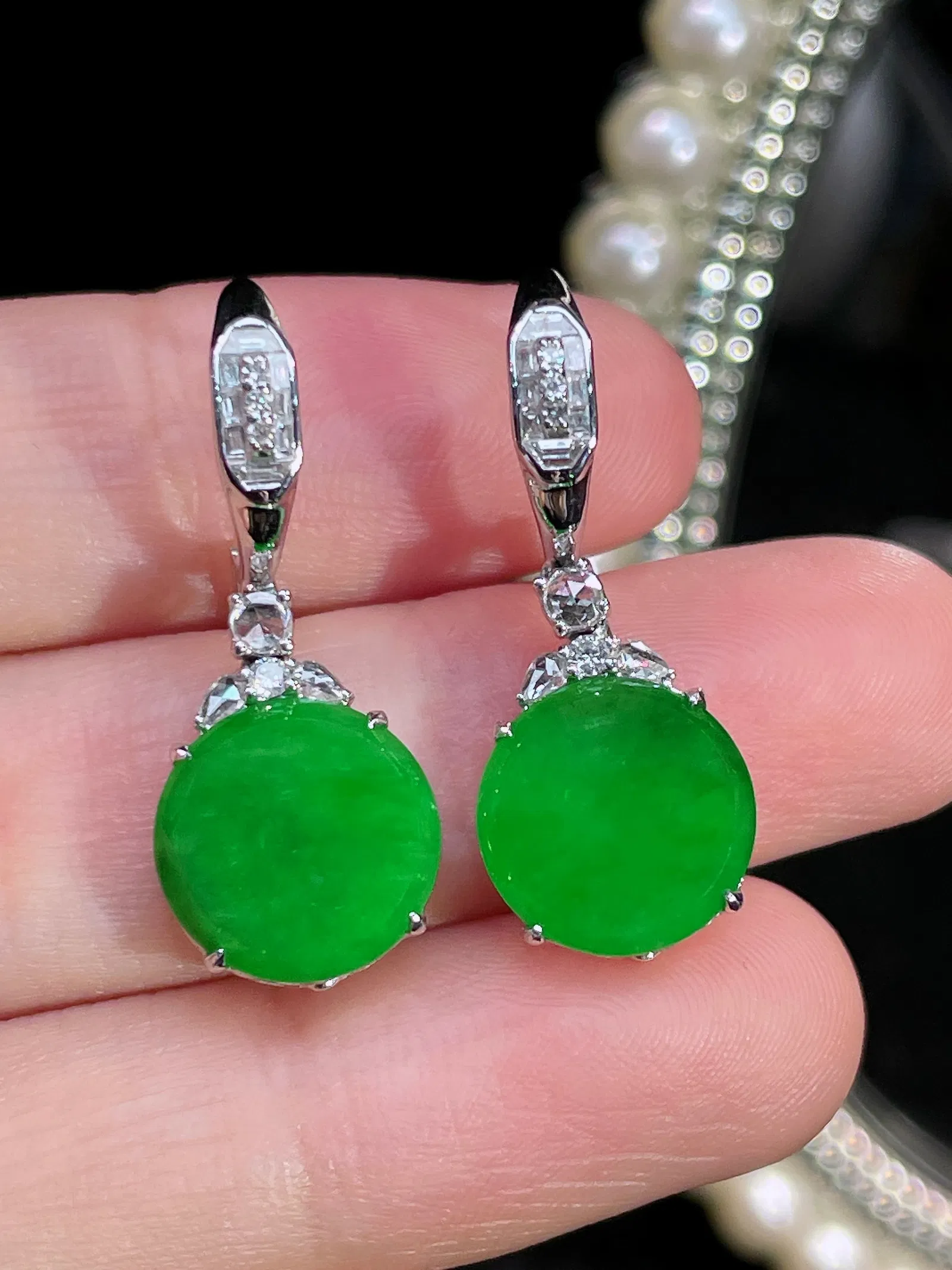 18k Gold Diamond Green Jadeite Earrings