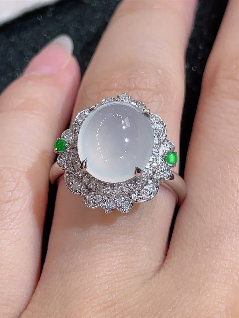 18K Gold High-Ice Glass Jadeite Ring