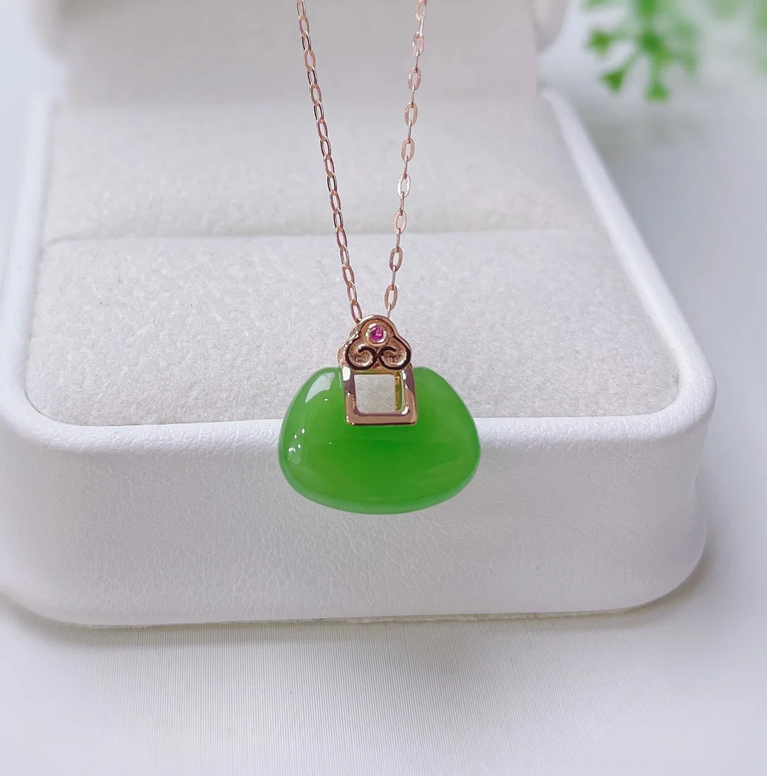 18K Gold Inlaid Hetian Green Jade Pendant