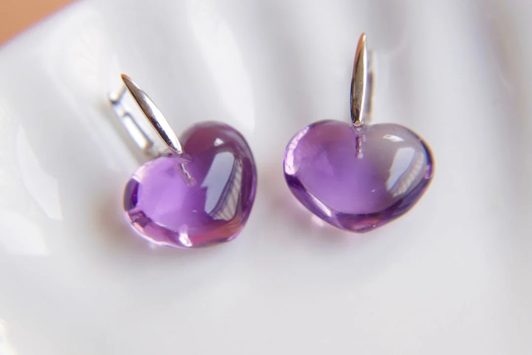 18K Gold Natural Amethyst Earrings
