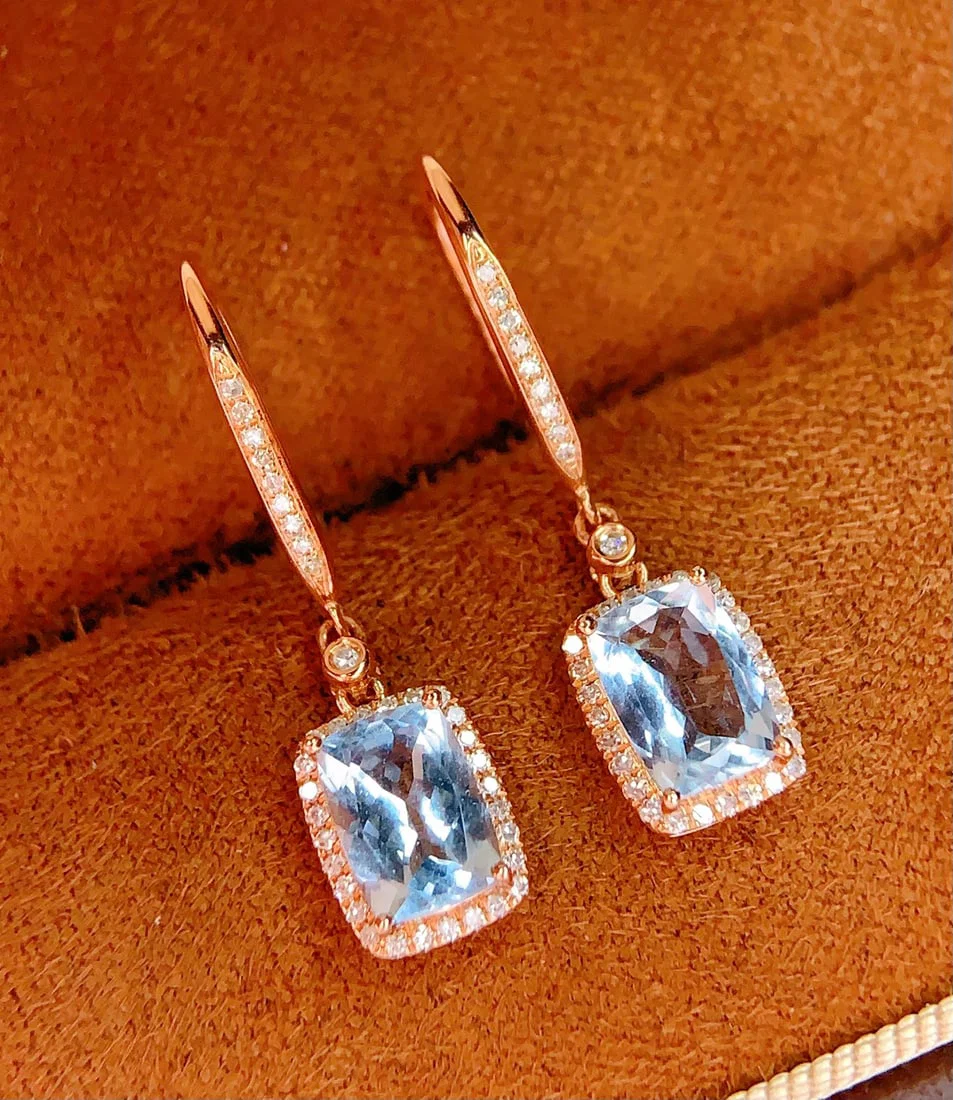 18K Gold Natural Aquamarine Earrings