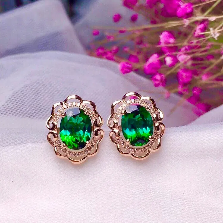 18k Gold Natural Blue-Green Tourmaline Earrings