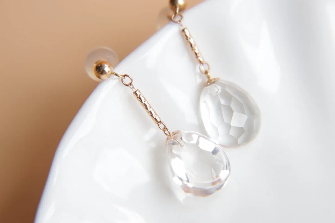 18K Gold Natural Crystal Earrings