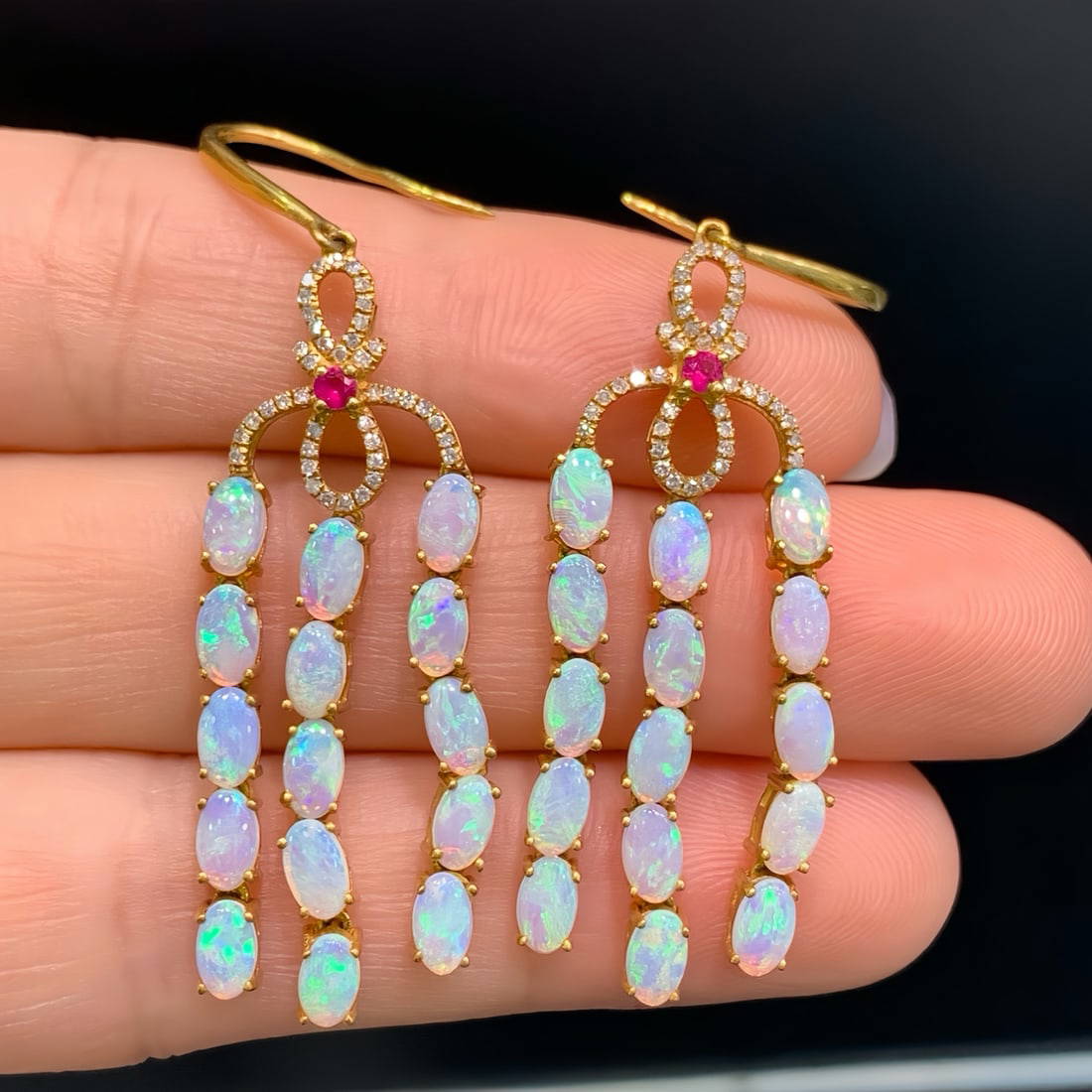 18K gold natural opal earrings