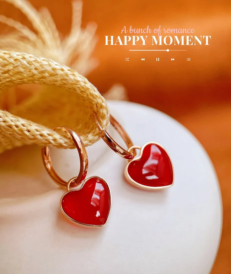 18k Gold Natural Red Agate Earrings