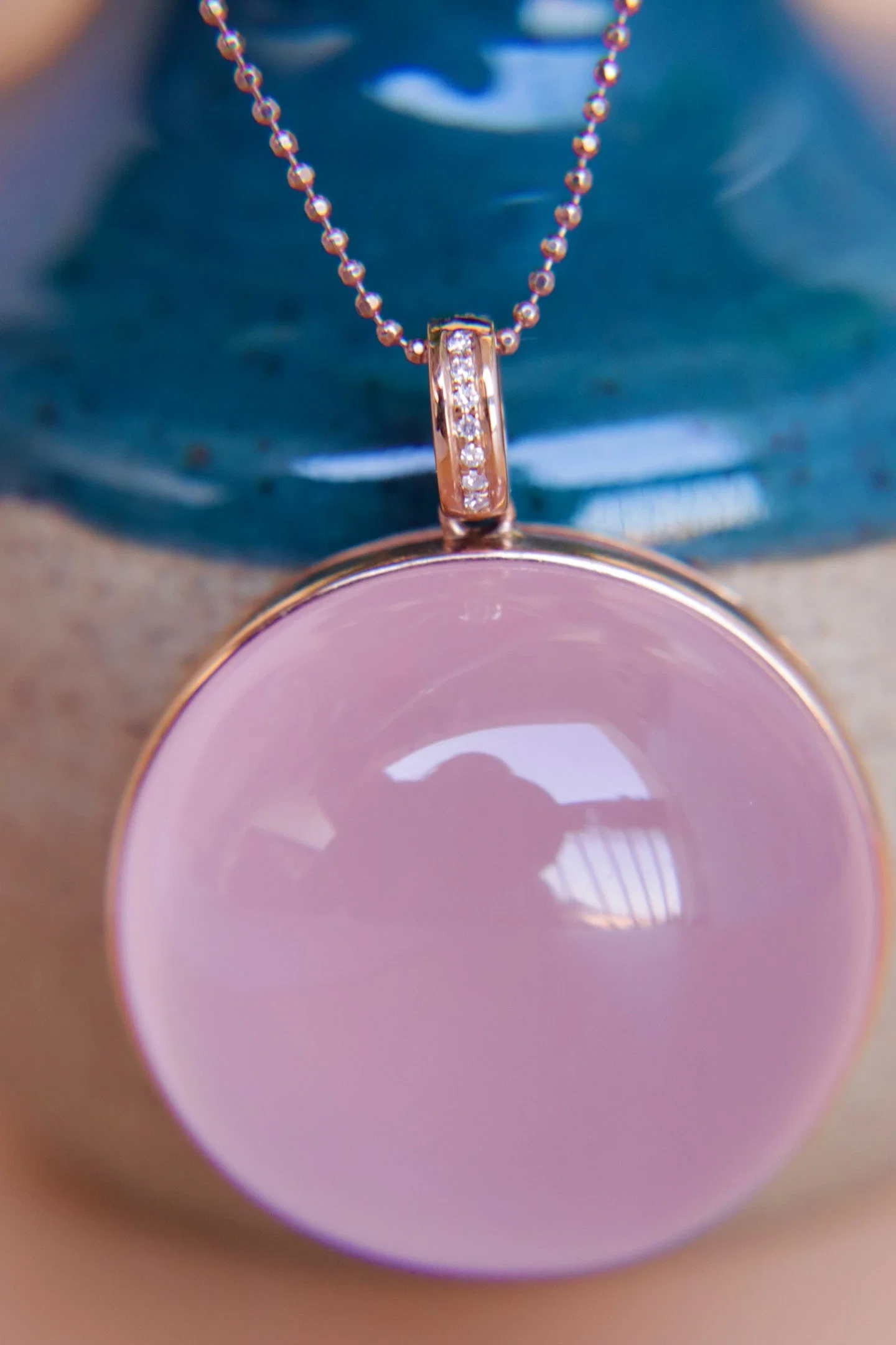 18K Gold Natural Rose Quartz Pendant