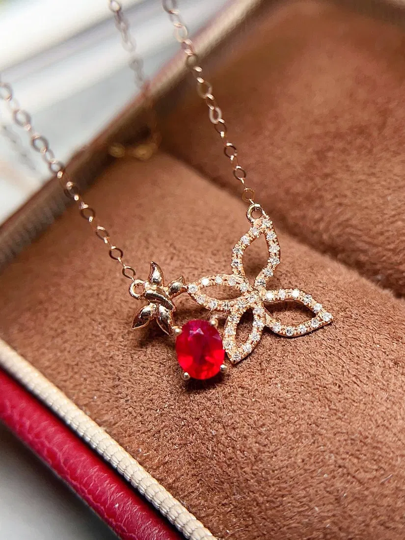 18K gold natural ruby collarbone chain necklace
