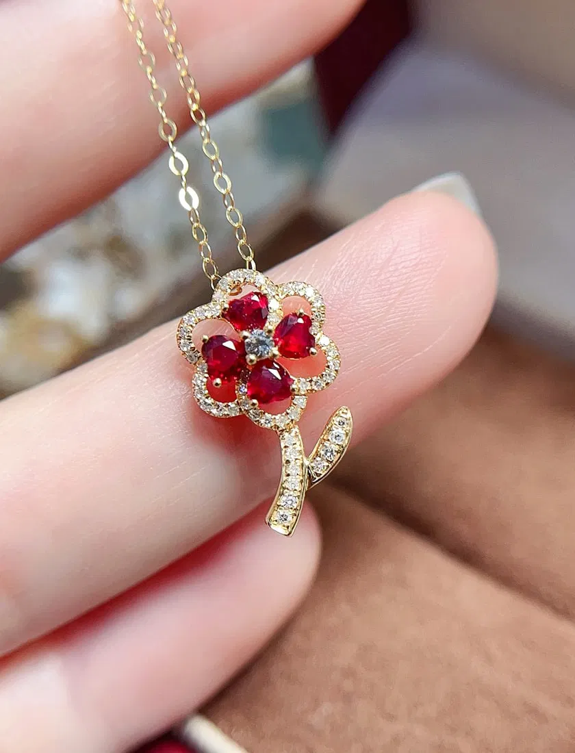 18K gold natural ruby pendant