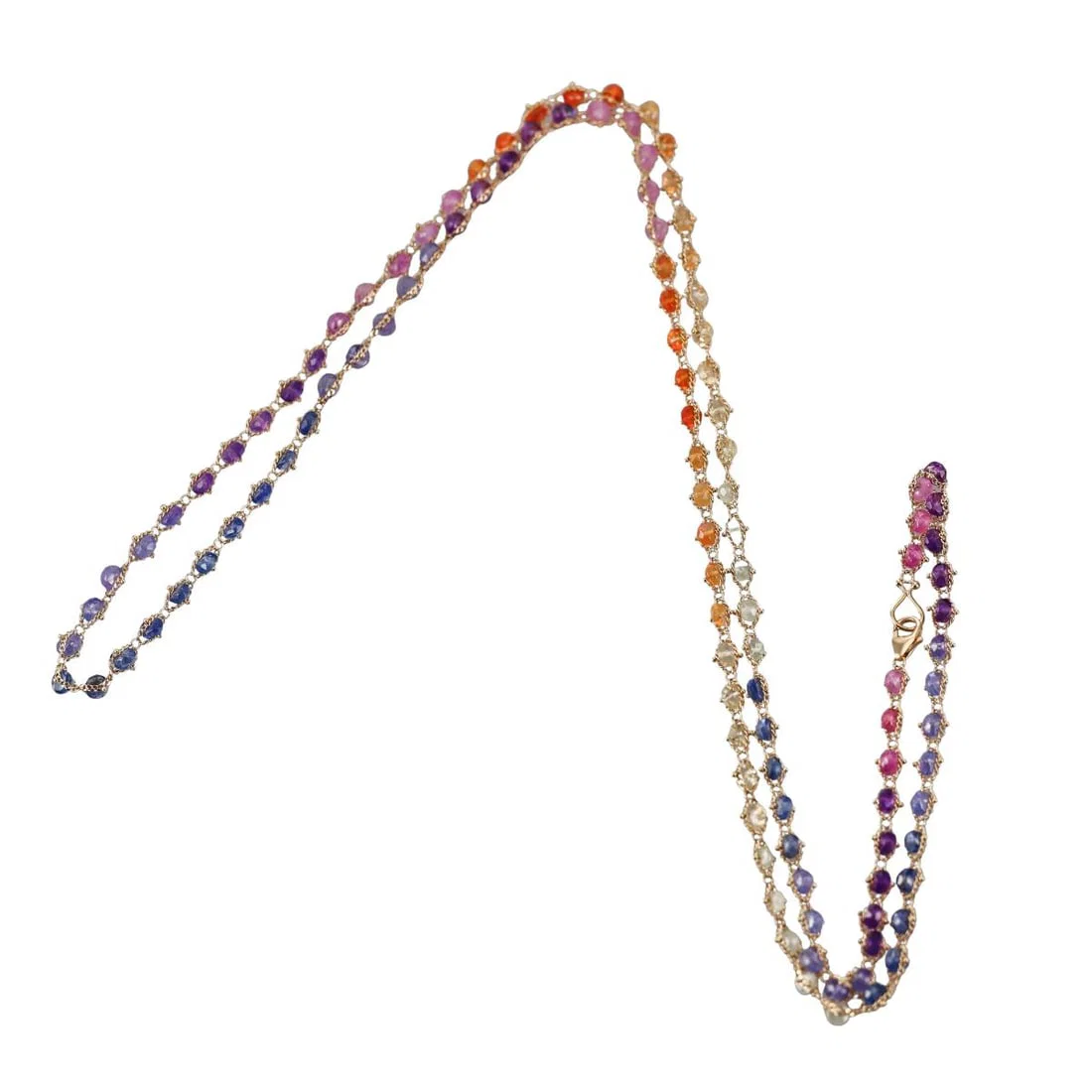 18k Gold Rainbow Sapphire Bead Necklace