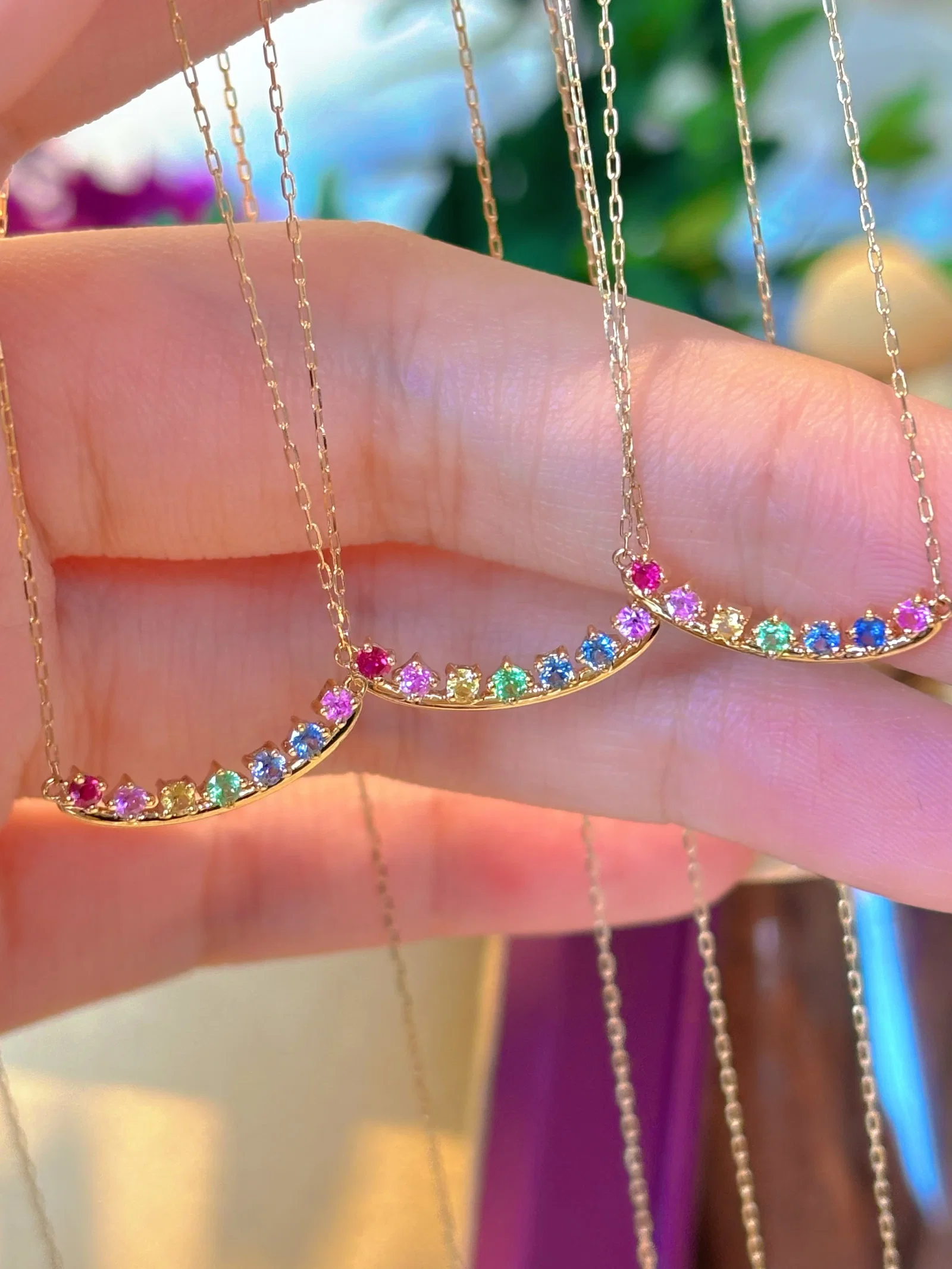 18K Gold Rainbow Sapphire Necklace