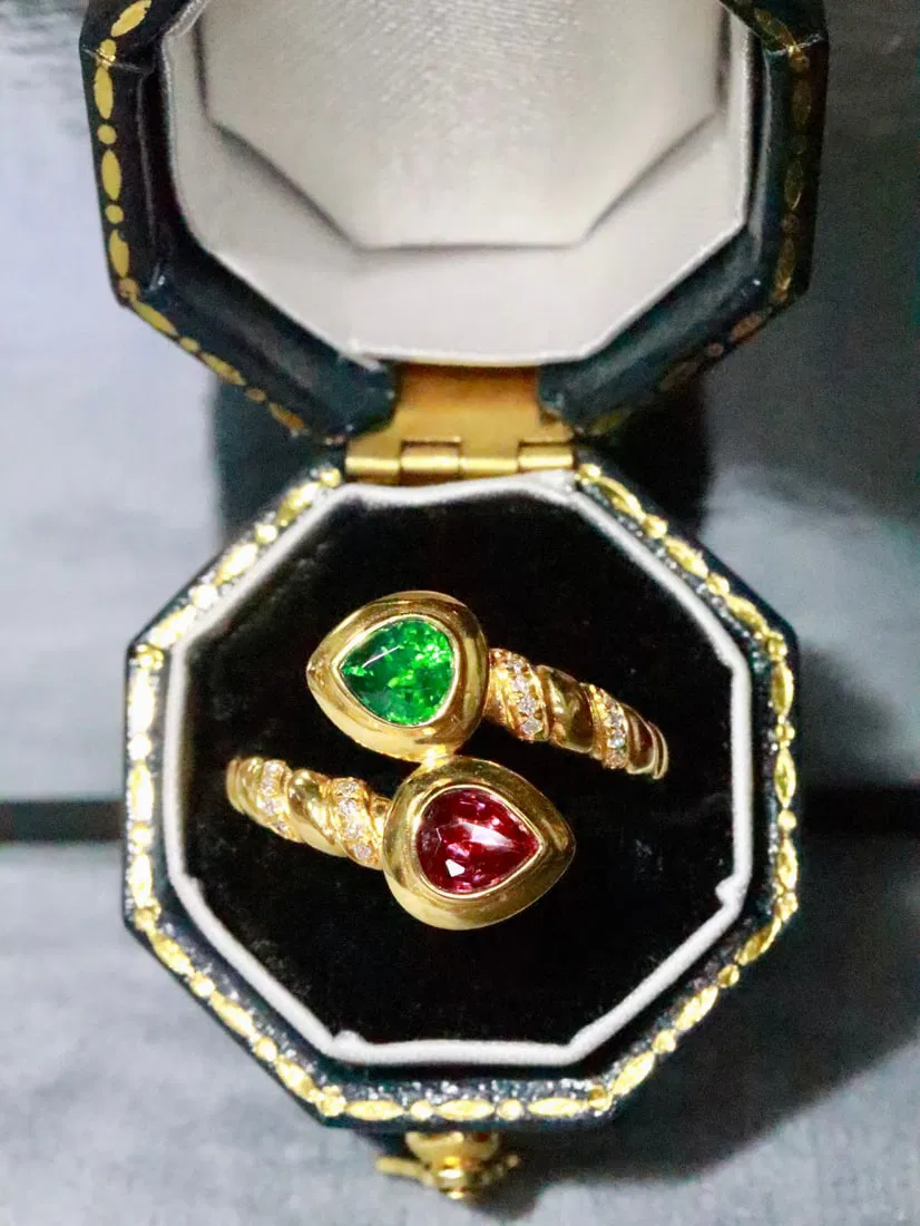 18K Gold Ruby and Tsavorite Ring