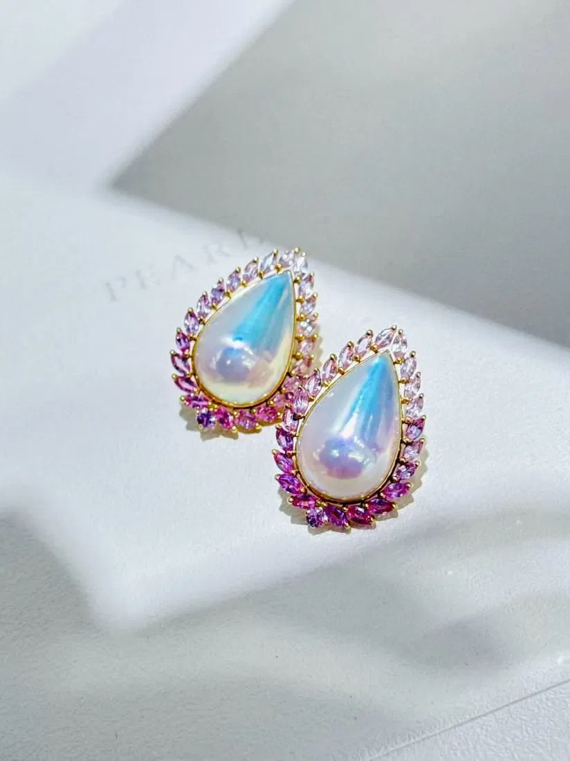 18K gold sapphire pearl earrings