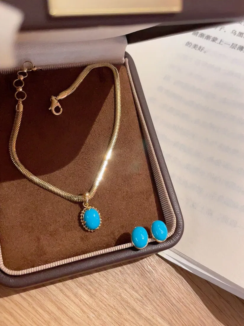 18K Gold Turquoise Set