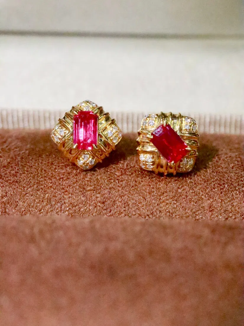 18K natural ruby earrings
