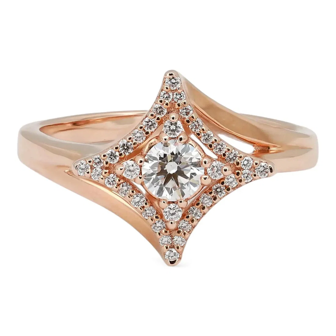 18k Rose Gold Engagement Ring with Round Diamond Halo Size 6.5