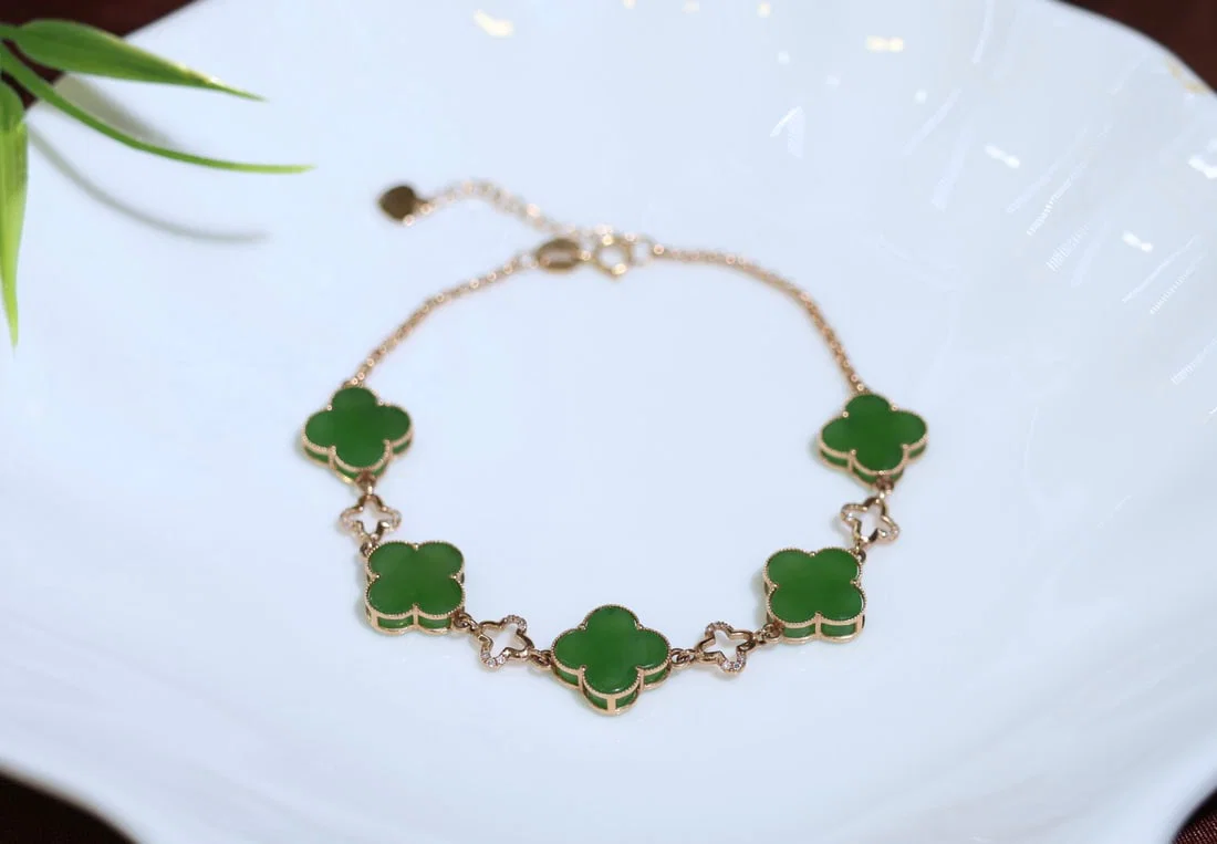 18K Rose Gold Inlaid Jade Bracelet