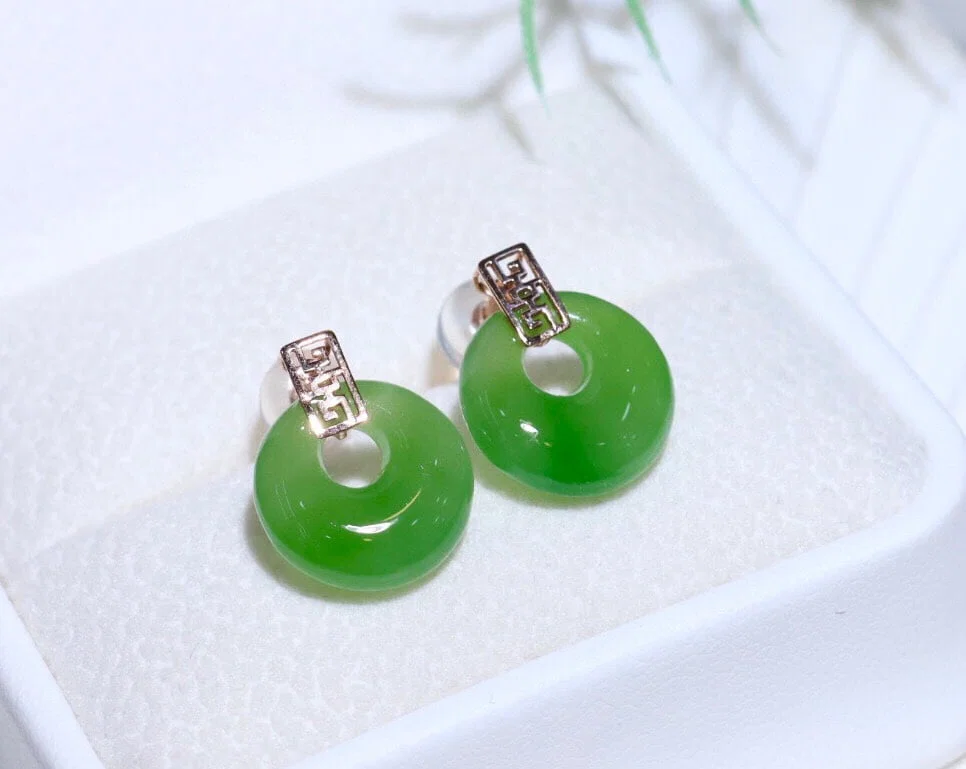 18K Rose Gold Inlaid Jade Earrings