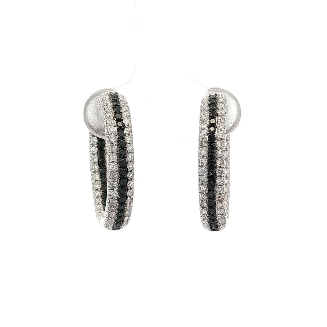 18k White Gold 1.08ct Fancy Black and White Diamond Hoop Earrings