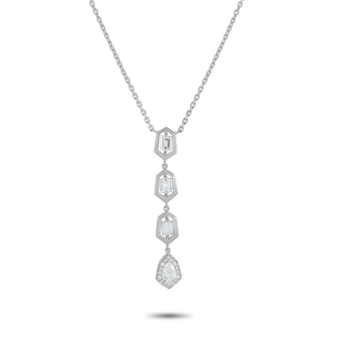 18K WHITE GOLD 1.25CT DIAMOND GEOMETRIC DROP NECKLACE