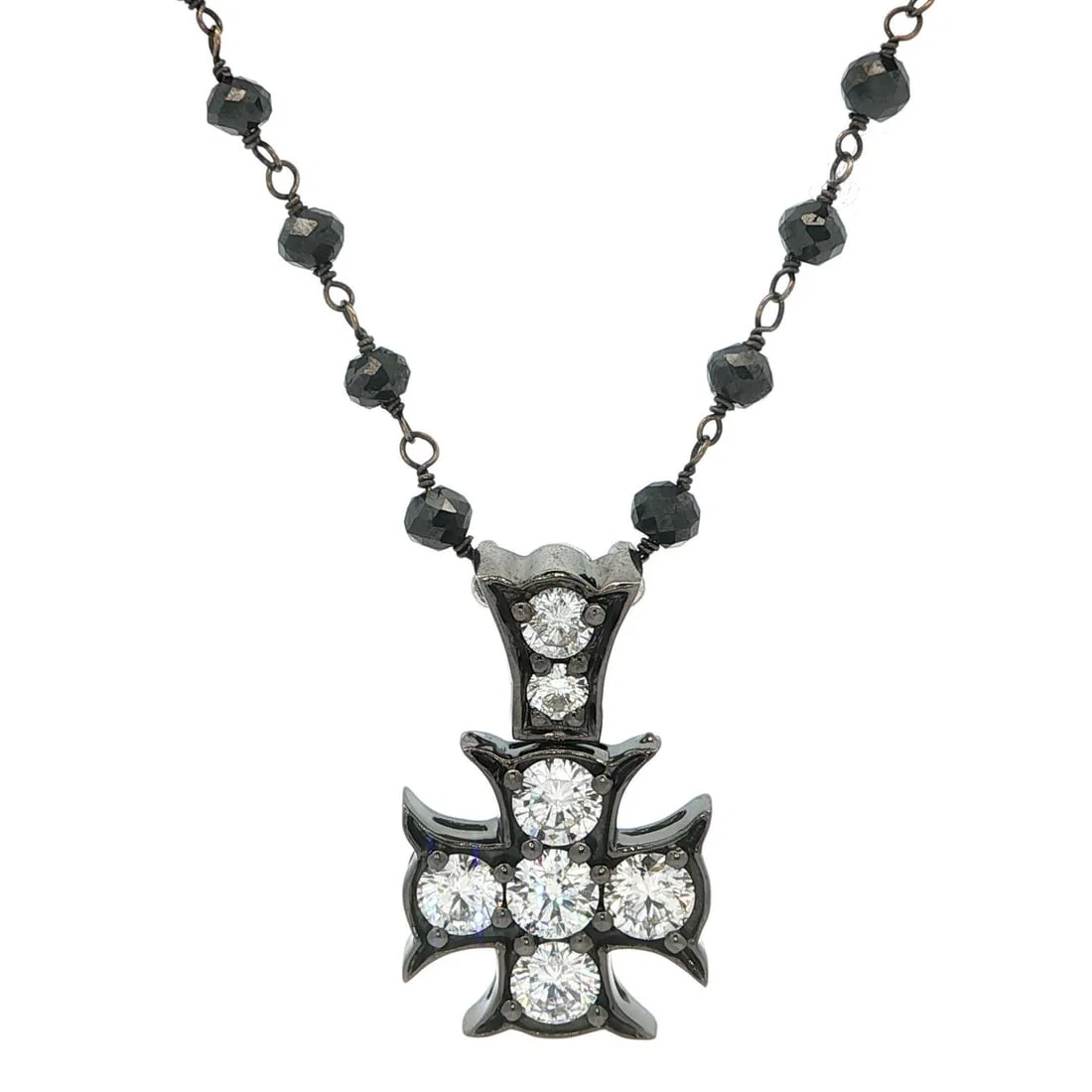 18k White Gold 13.78ctw Black and White Diamond Cross Pendant Necklace